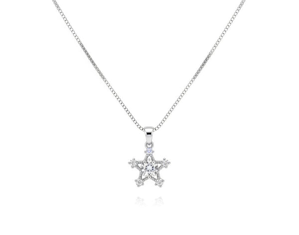 Sterling Silver Star Pendant Necklace for Women | Minimalist Crystal Jewelry