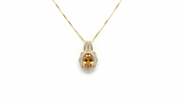 Artificial Yellow Stone Halo Pendant Necklace | Zoie Elegance
