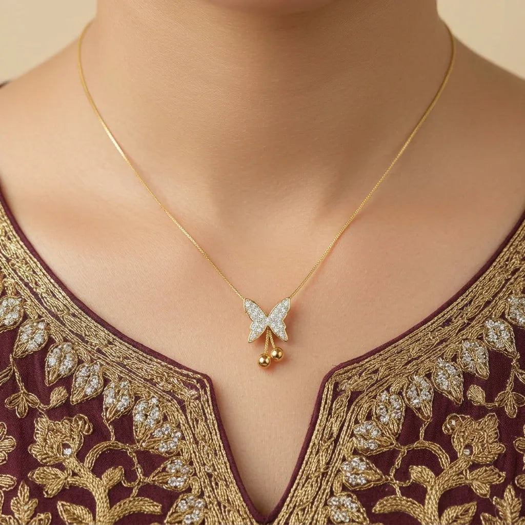 Butterfly Gold Pendant with Crystals